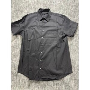 NWOT Van Heusen Black Button Down Shirt 17.5 18 XL Short Sleeve Business Casual